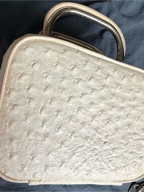 Vintage Cream Ostrich-Embossed Lou Taylor Top-Handle Women's purse